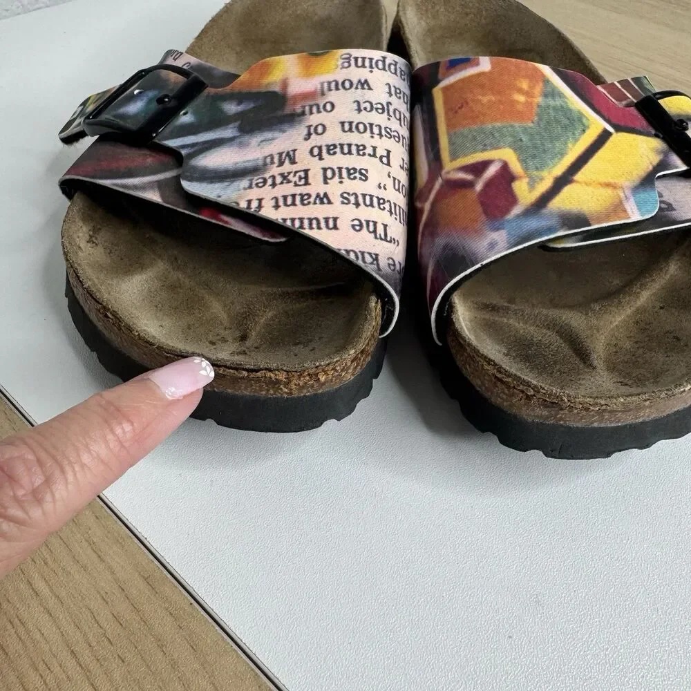 Birki's by Birkenstock Y2K Sandals Vintage newspaper print Sz 6 Women’s Men 4